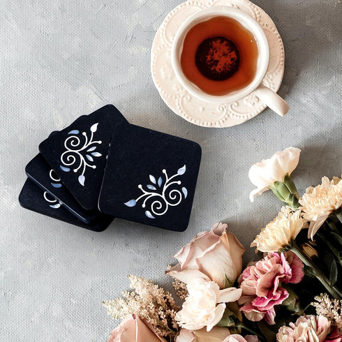 Natural Stone Coasters with Abalone Shell Inlay (Set of 4)